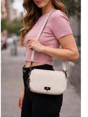 Betsey Johnson Chalk/Cream Embossed Skull Crossbody Handbag Bag with Keychain